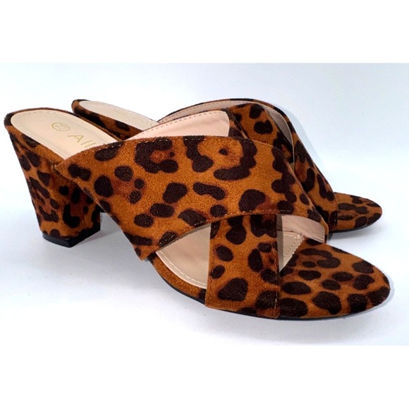 Allegra K Shoes - Allegra K Crisscross Strap Block 7.5 mule Heel Slide Sandal leopard Y2K Coquette